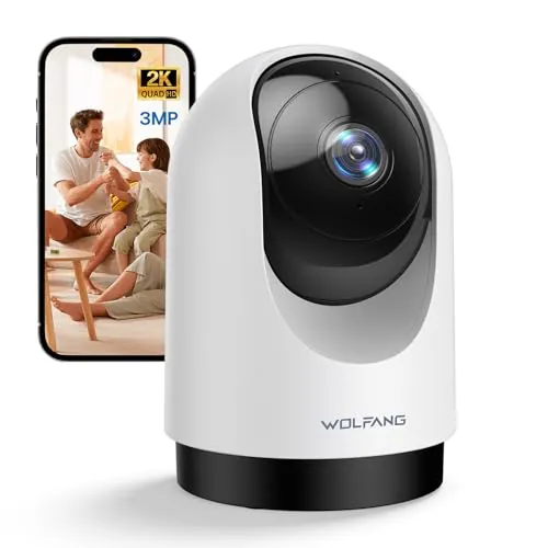 WOLFANG Cámara Vigilancia WiFi Interior 2K/3MP 360° | Camara Vigilancia Bebe/Perros, Detección Movimiento e IA, Audio Bidireccional, Visión Nocturna Clara, 2,4GHz, SD/Cloud