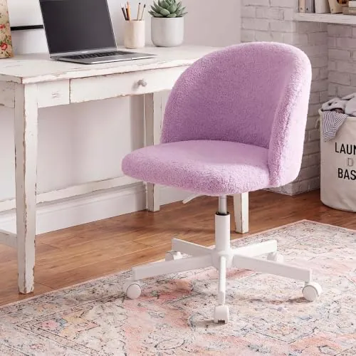 duehome | Silla de Escritorio Tapizada en Tela de Borreguito, Modelo Candy, Acabado en Color Lila Claro, Medidas: 45,5 cm (Ancho) x 47 cm (Largo) x 76-89,5 cm (Alto)