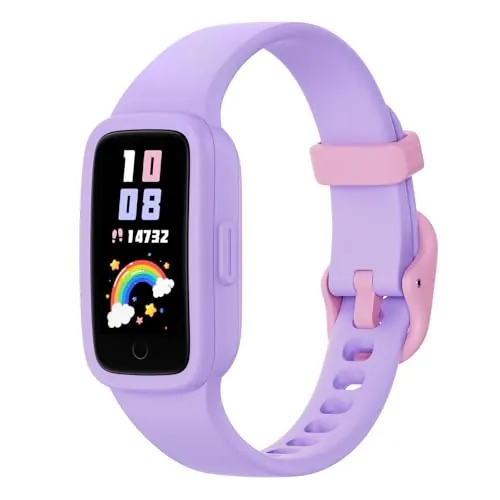 BIGGERFIVE Vigor 3 Pulsera de Actividad para Niños, Reloj Inteligente con Pantalla AMOLED, Funciona Sin App ni Móvil, Impermeable 3ATM, Monitor Ritmo Cardíaco y Sueño para Niñas de 5-15 Años, Lila