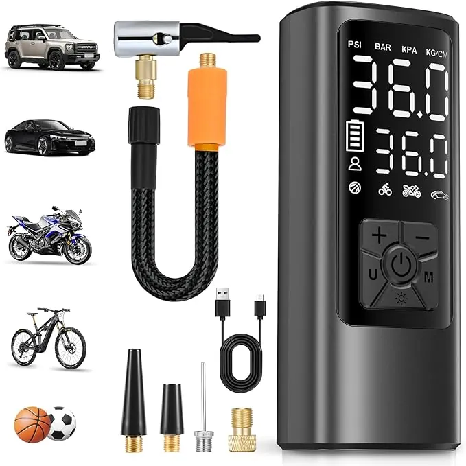 HOVVIDA Compresor Aire Portatil, Inflador Ruedas Coche 150 PSI (10,3 Bar) 5V, Compresor Aire Coche Bicicleta, Batería Recargable, con LED, para Coche, Moto, Bicicleta, Pelota