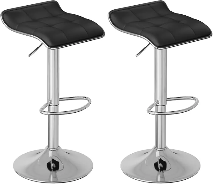 WOLTU 2X Taburetes Altos Cocina con Reposapiés, Regulables en Altura, Taburetes Giratorios 360°, Asiento PU, Sillas para Mostrador y Cafetería, Negro