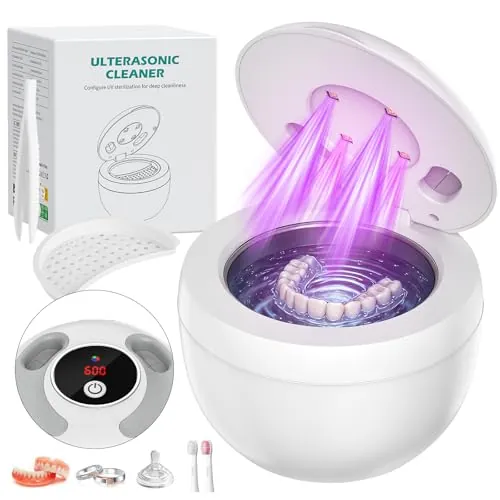 Limpiador Ultrasonidos Dental 45000Hz Ultrasonidos Limpieza con Lámpara UV y 4 Modos, 200ml Ultrasonic Retainer Cleaner Dental Pod para Dentaduras Postizas, Retenedores, Joyas