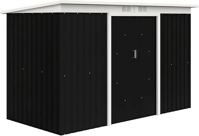 Outsunny Caseta de Jardín Exterior 3,2 m², 280x130x172 cm, Cobertizo de Jardín Exterior Metálico con Puerta Corredera, Techo Inclinado, Base Refuerzo (Suelo NO Incluido) y 2 Ventanas, Gris Oscuro