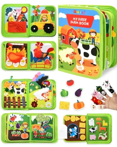 Libro Montessori 1 Año, Busy Board Granja, 10 Páginas, 20 Actividades