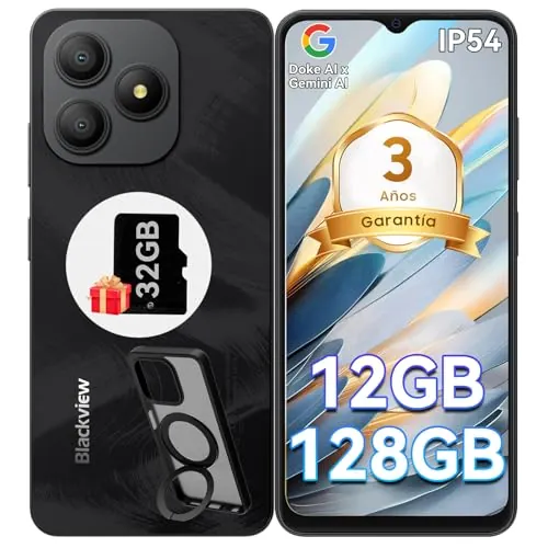 Blackview Wave 9C Telefonos Moviles Android 15 con Funda de Teléfono, Smartphone 12GB+128GB/2TB TF, Moviles Baratos IP54 6,56", Mobile Phone Octa-Core, Dual SIM, 13+8MP, Face ID, Fingerprint, OTG, GPS