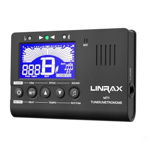Linrax MT1 Metrónomo Afinador, Metrónomo Sintonizador Digital Generador de Tonos 3 en 1 para Guitarra Bajo Ukelele Violín Saxofón Trompeta Clarinete Flauta, Afinador Cromático para Todos Instrumentos