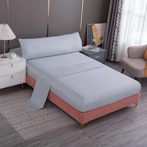 Meishida Juego de Sábanas 3 Piezas para Cama 90cm/135cm/150cm, Sábana Bajera Ajustable, Encimera, Funda de Almohada Color Liso (Cama 90cm, Gris Claro)