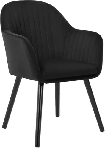 WOLTU Silla de Comedor y Cocina con Respaldo Mediano, cojín Doble de Terciopelo y Patas de Estructura de Madera, adecuadas para Comedor, Cocina, salón y Dormitorio, Negro