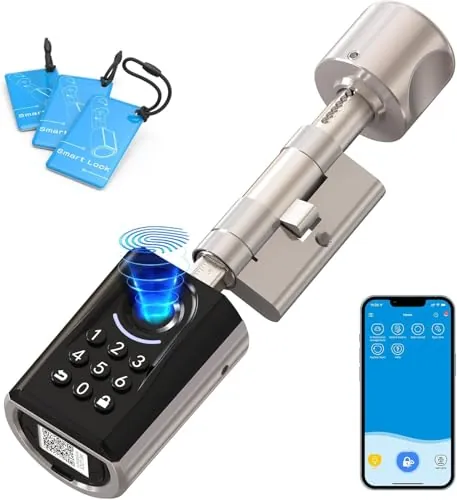 WELOCK ToucA51 Cerradura inteligente,Cerradura con huella digital,Código,Tarjeta RFID,APP,Cerradura Electronica WiFi,Smart Lock IP65,Fácil de Instalar,cerradura inteligente puerta exterior de 30-70mm