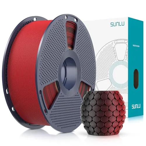 SUNLU Bicolor Filamento PLA Mate 1.75mm, PLA Filament para Impresora 3D Matte con Degradado de 2 Colores, Precisión Dimensional +/- 0.02mm, Carrete de Filamento PLA 1kg (Negro Rojo)