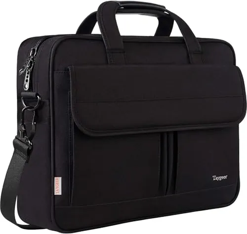 Taygeer Bolsa Portatil de 15,6 Pulgadas, Maletin Portatil Impermeable con Correa Ajustable para el Hombro y Múltiples Compartimentos, Bolsa Ordenador Portatil para Viajes, Negocios, Escuela, Negro
