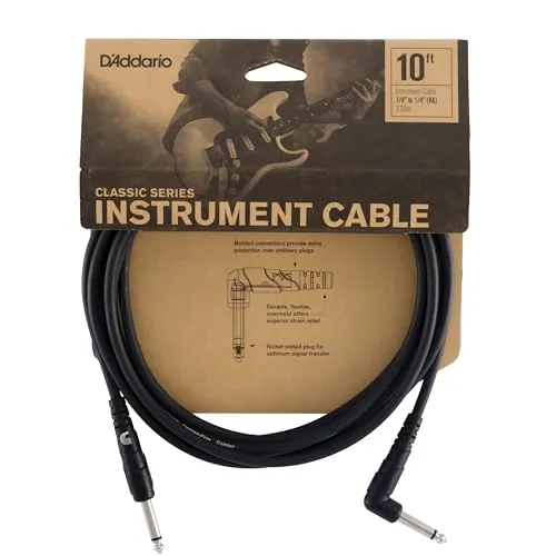 Planet Waves Cable de guitarra D'Addario - Cable para Instrumentos de la serie Classic -1/4 Pulg Macho a 1/4 Pulg Macho - 3.048 Metros - Right Angle - 1-Paquete