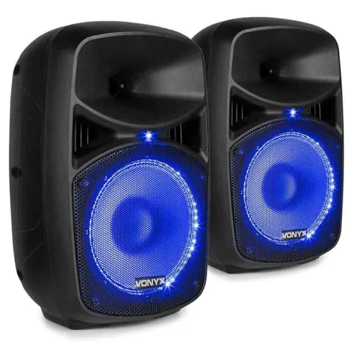 Vonyx VPS082A – Sistema de Sonido 400W con Bluetooth, Reproductor USB/SD, micrófono, Mando a Distancia, LED rítmicos, Altavoz Activo y pasivo 8", Ideal para Karaoke, DJ y Fiestas